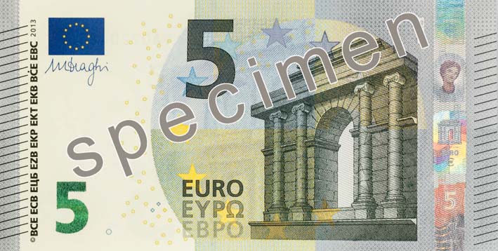 Nieuwe vijf euro 2013 (klik voor grote weergave)